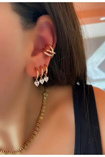 Pseudo Multi Heart Dangling Earrings