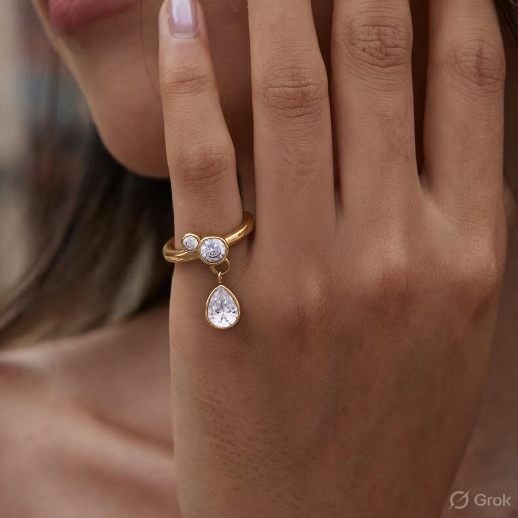 Pear-cut dangling Pinky Finger Ring