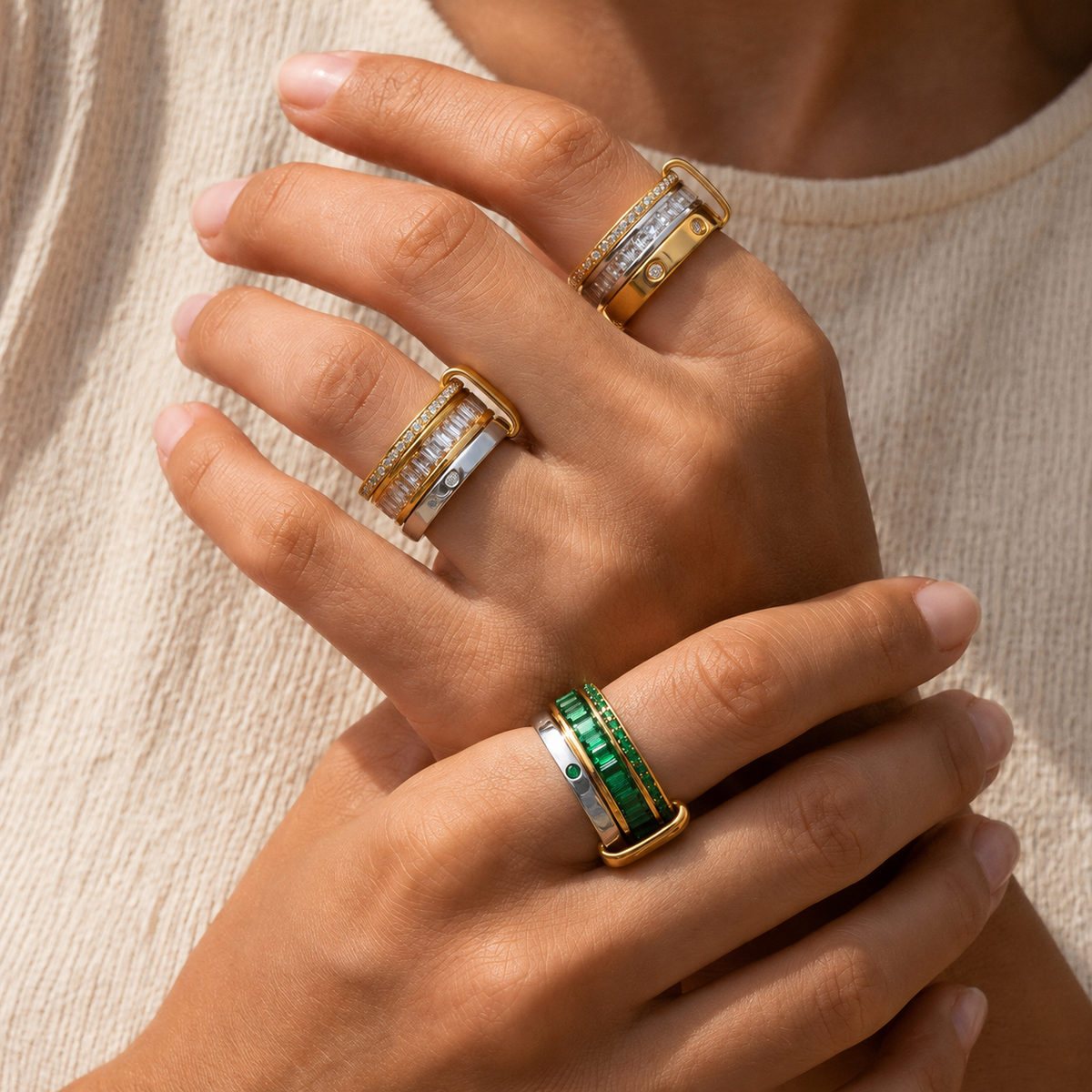 Brianna Emerald Stack Ring