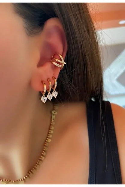 Pseudo Multi Heart Dangling Earrings