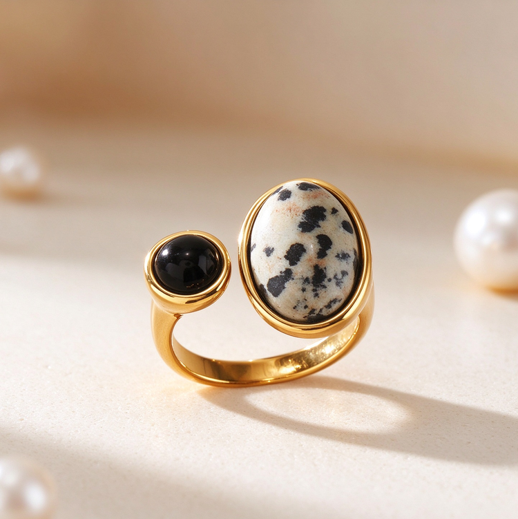 Dalmatian Jasper & Black Onyx Ring