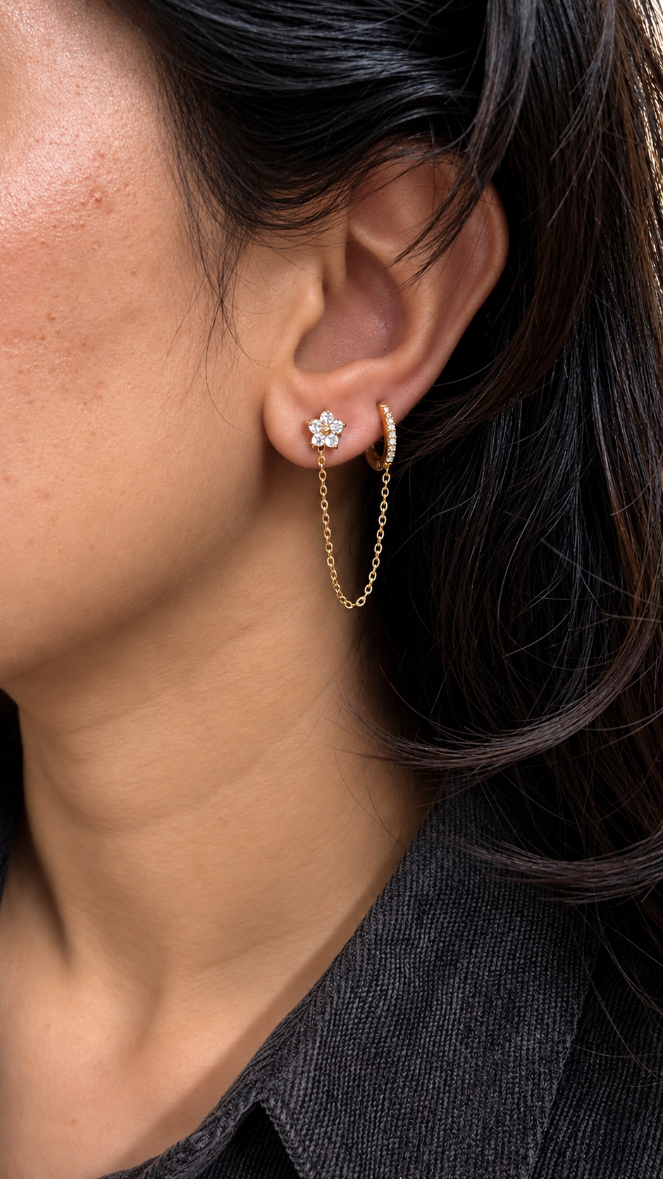 Floral double Piercing Earrings (A Pair)