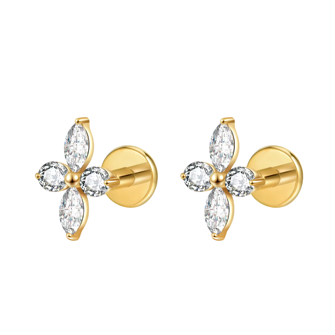 Pretty 4-Petal Flatback Studs, Gold