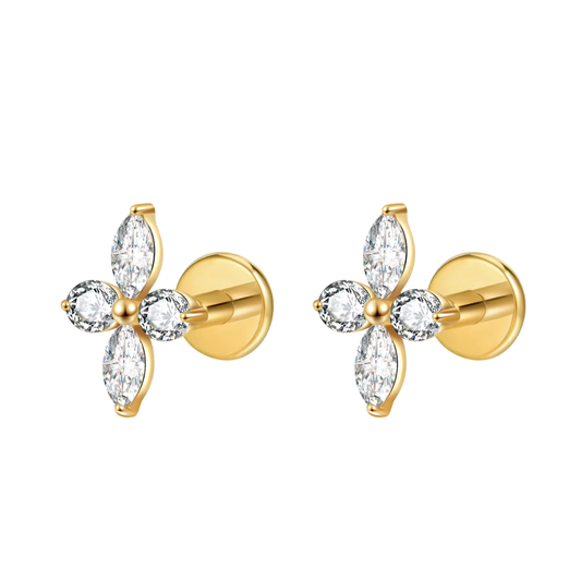 Pretty 4-Petal Flatback Studs, Gold