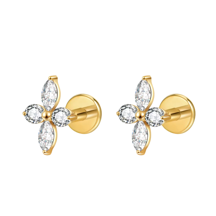 Pretty 4-Petal Flatback Studs, Gold