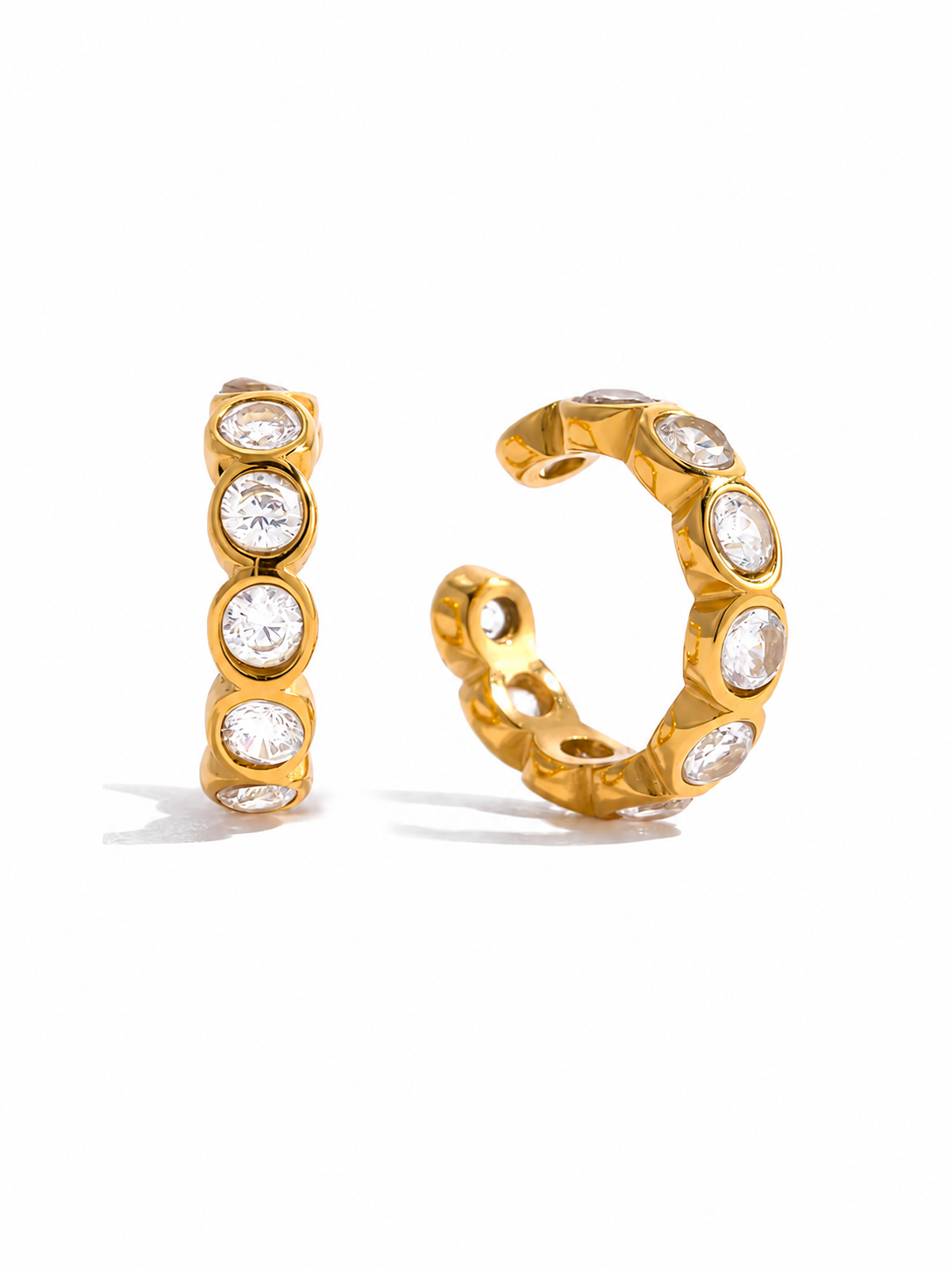 Classy Round Bezel Ear-cuff, White