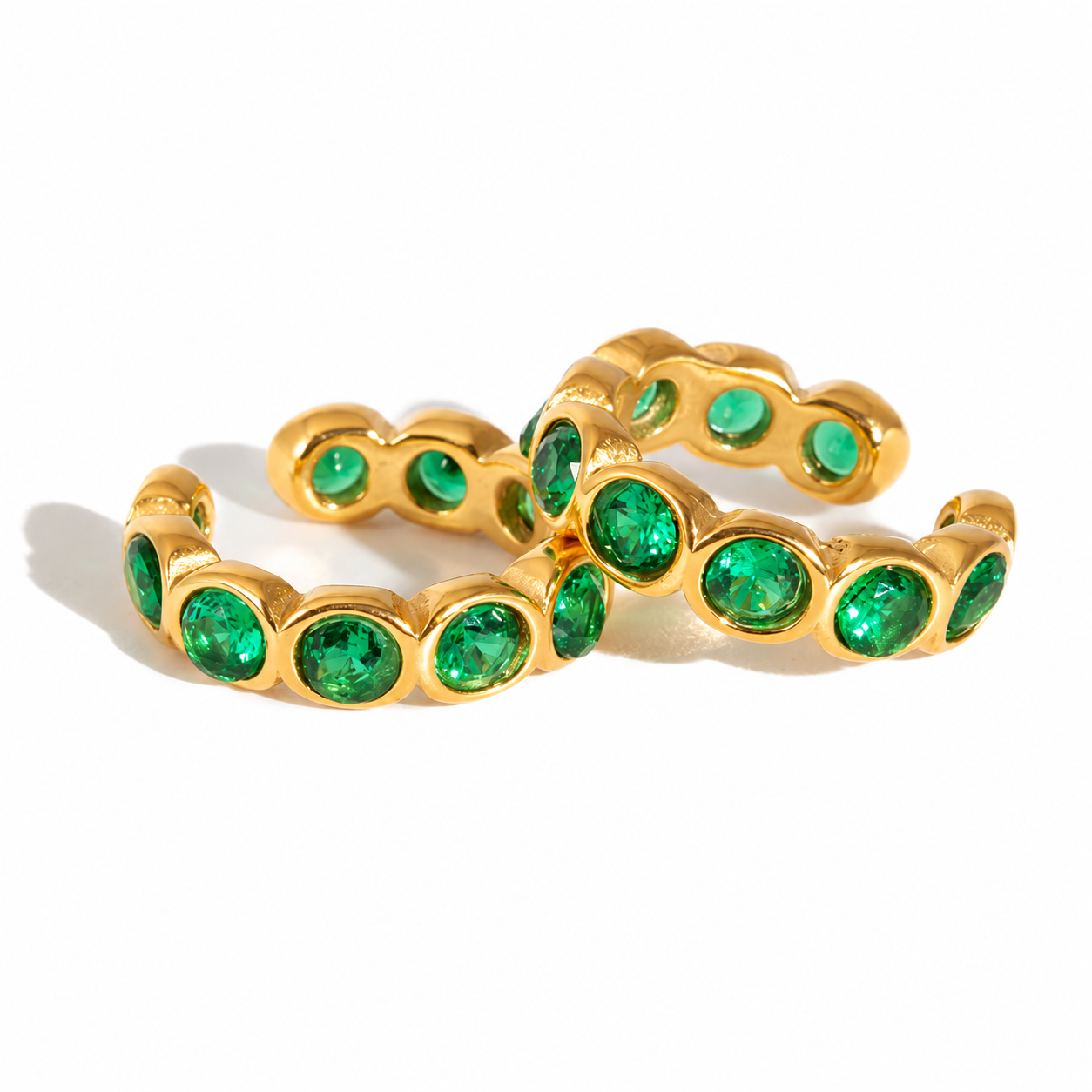 Classy Round Bezel Ear-cuff, Green