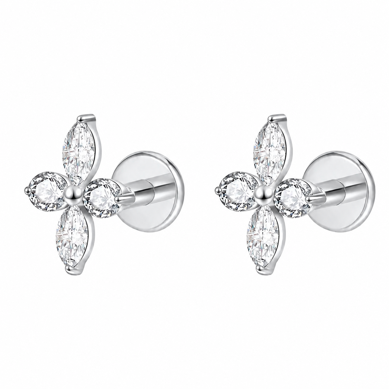 Pretty 4-Petal Flatback Studs, Silver