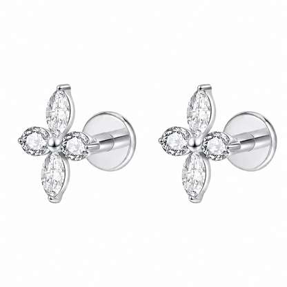 Pretty 4-Petal Flatback Studs, Silver