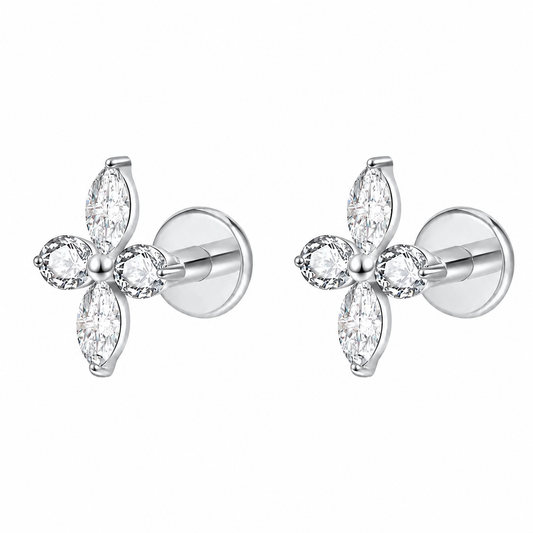 Pretty 4-Petal Flatback Studs, Silver