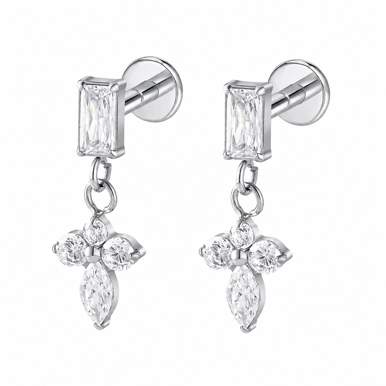 Anthea Flatback Danglers, Silver