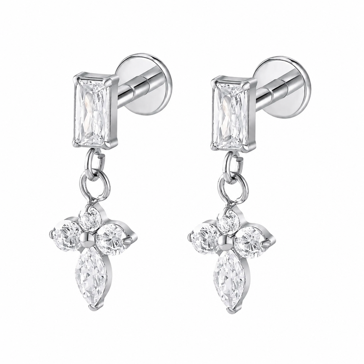 Anthea Flatback Danglers, Silver