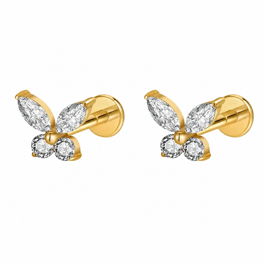 Lola Butterfly Flatback Studs, Gold