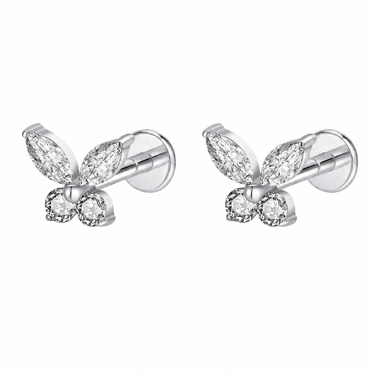 Lola Butterfly Flatback Studs, Silver