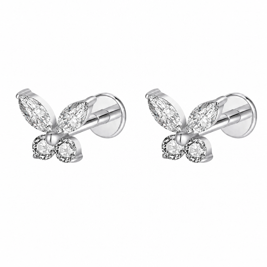 Lola Butterfly Flatback Studs, Silver