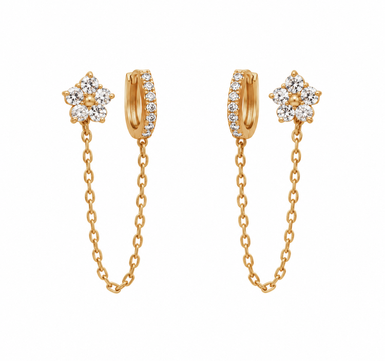 Floral double Piercing Earrings (A Pair)