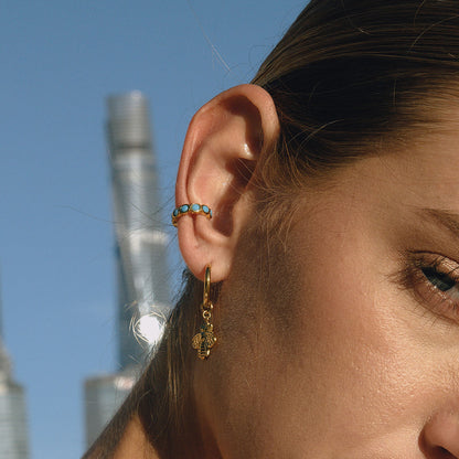 Classy Round Bezel Ear-cuff, Turquoise