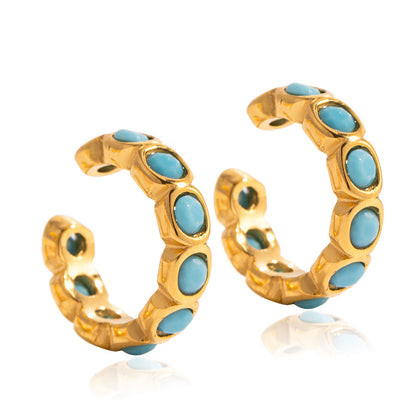 Classy Round Bezel Ear-cuff, Turquoise