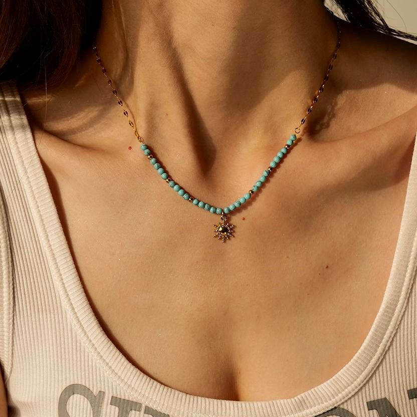 Blue Turquoise Sun Necklace