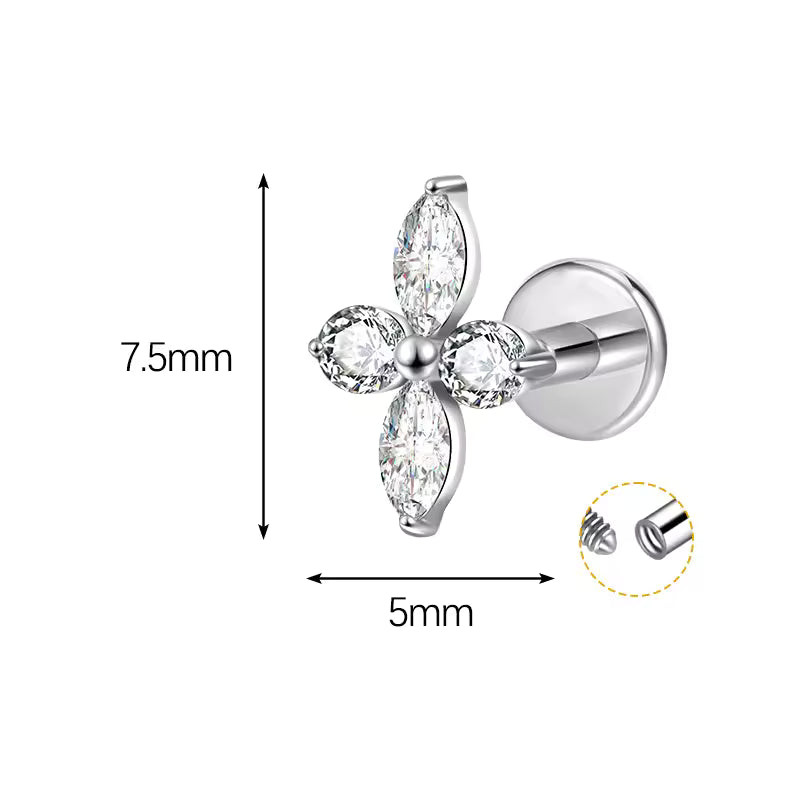 Pretty 4-Petal Flatback Studs, Silver