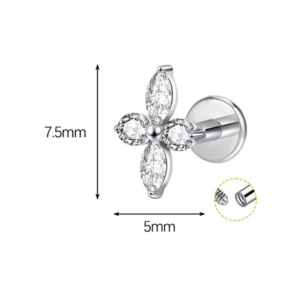 Pretty 4-Petal Flatback Studs, Silver