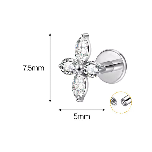 Pretty 4-Petal Flatback Studs, Silver