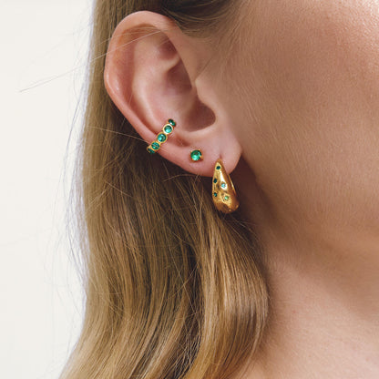Classy Round Bezel Ear-cuff, Green