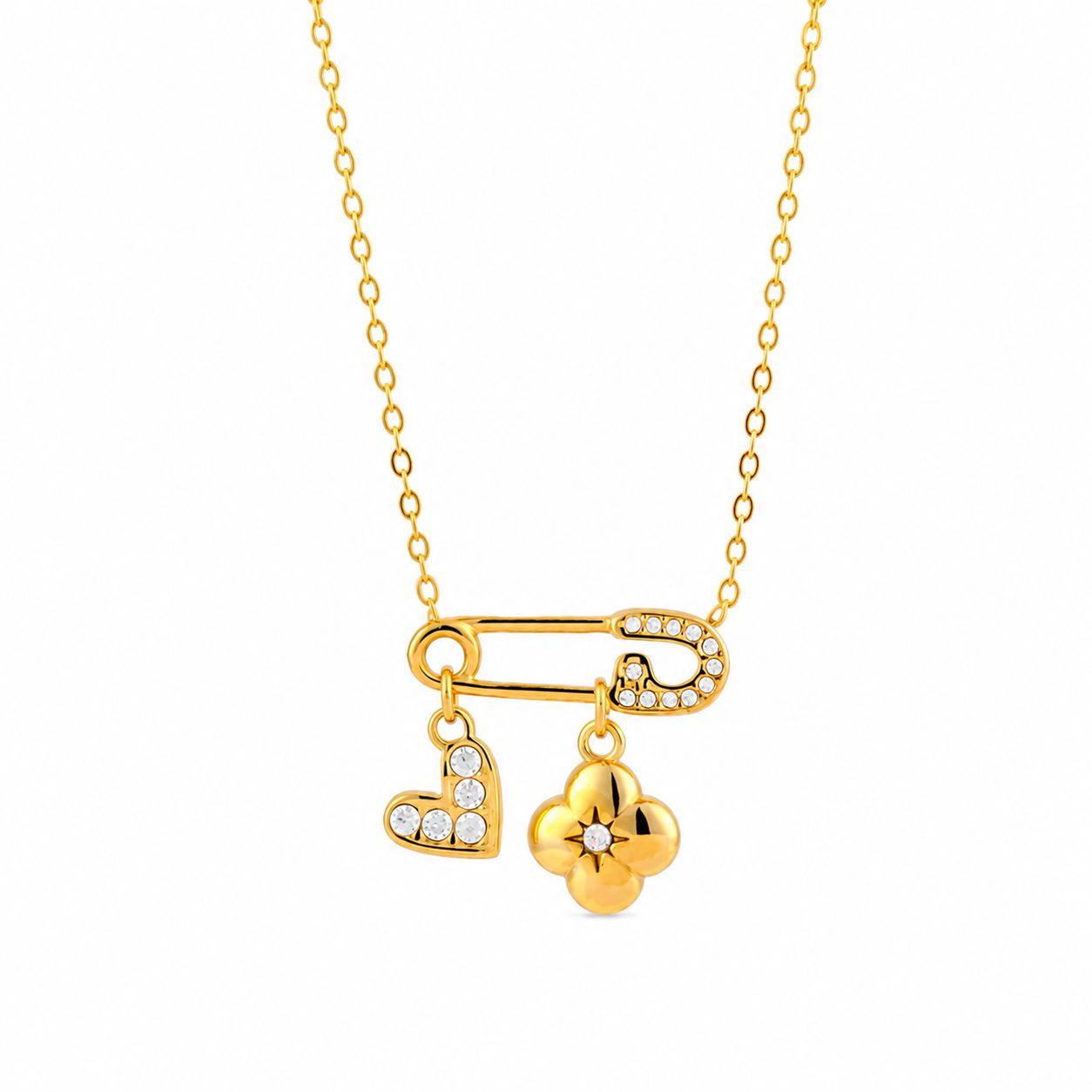 Hearty Clover Safety Pink Necklace