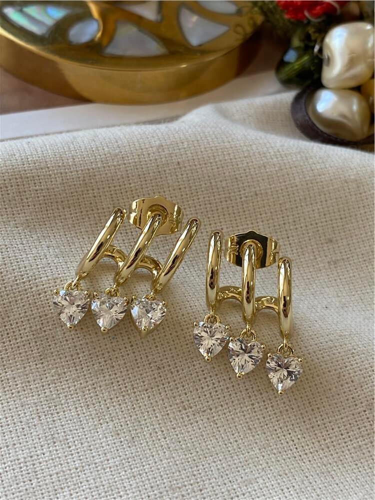 Pseudo Multi Heart Dangling Earrings
