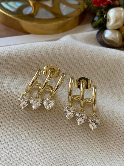Pseudo Multi Heart Dangling Earrings