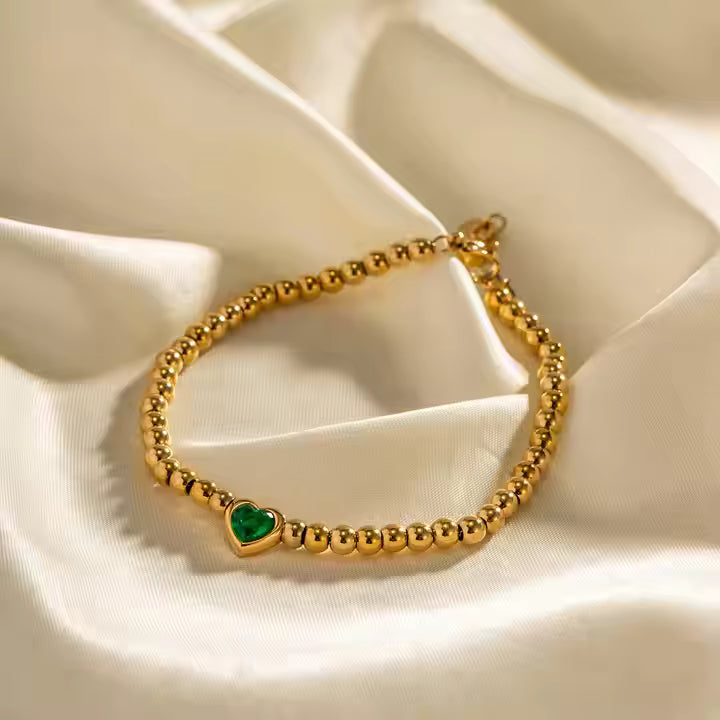 Green Heart Beaded Bracelet
