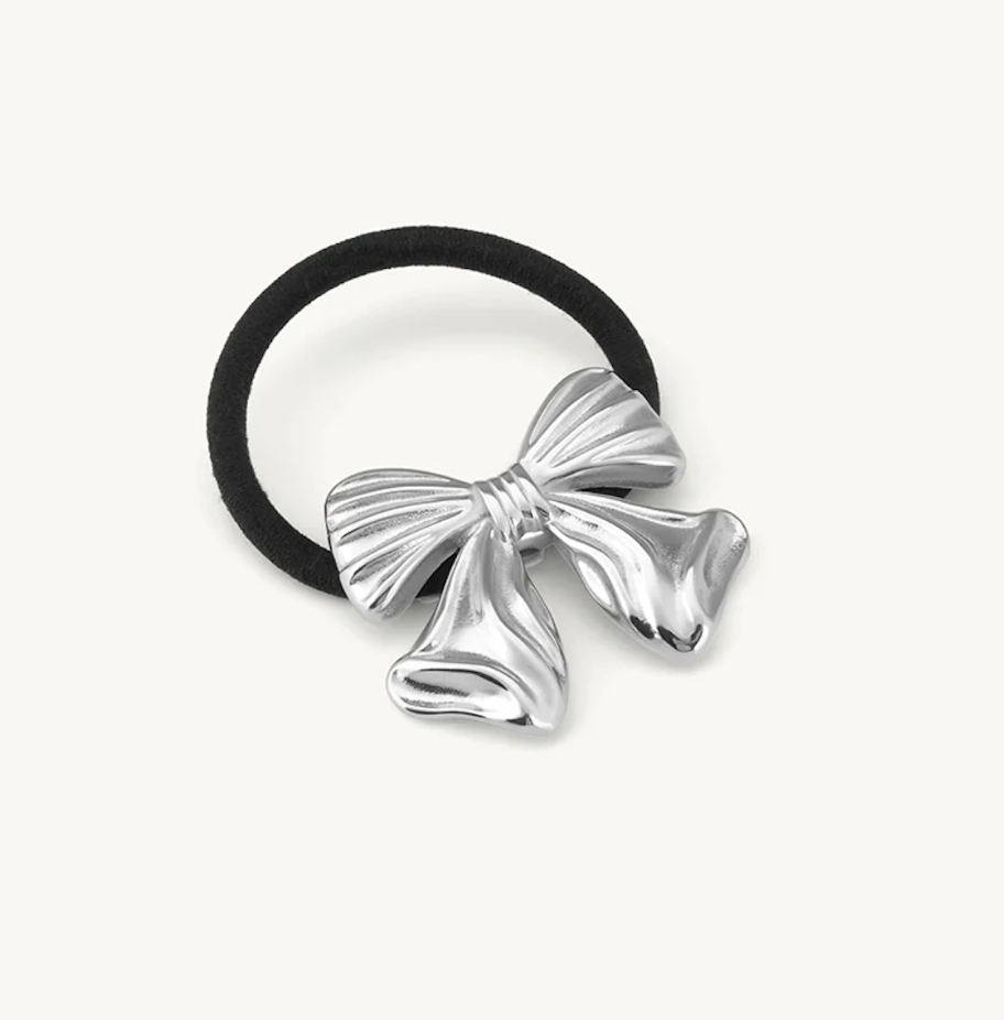 Ribbed Bow Hair tie, Silver