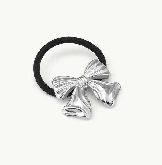 Ribbed Bow Hair tie, Silver