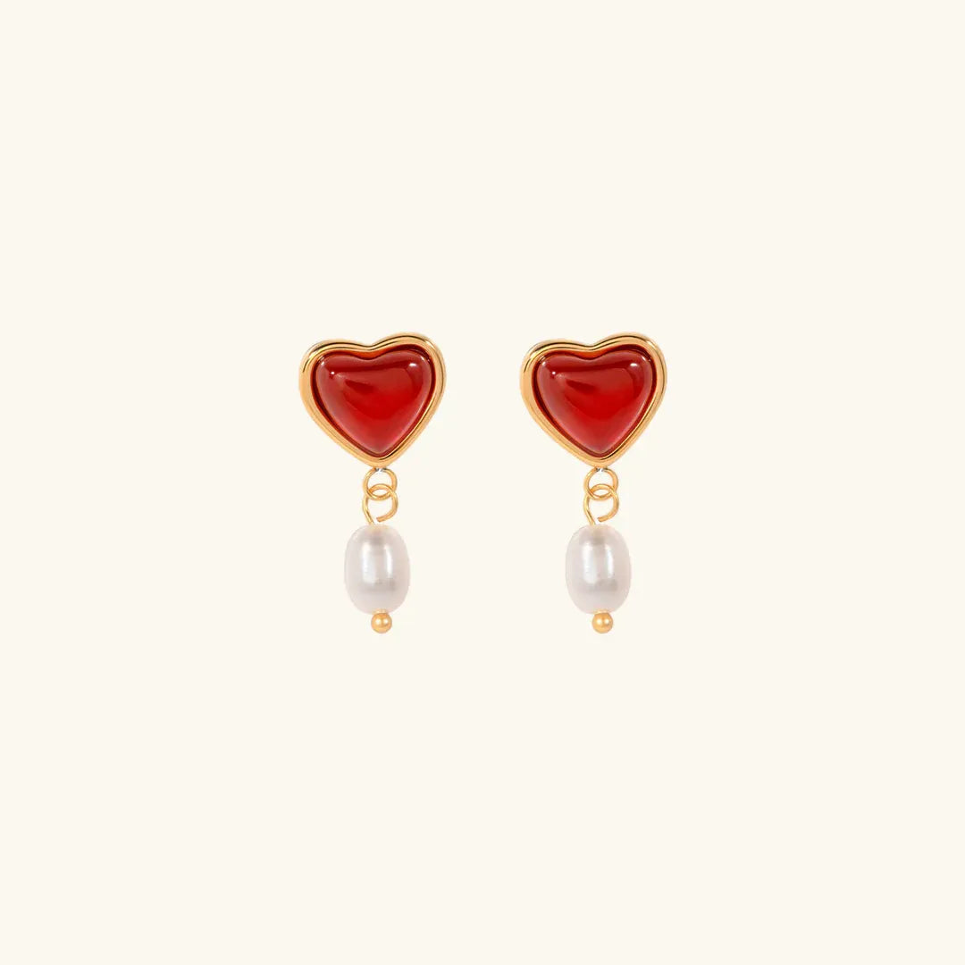 Crimson Red Agate Pearl Earrings