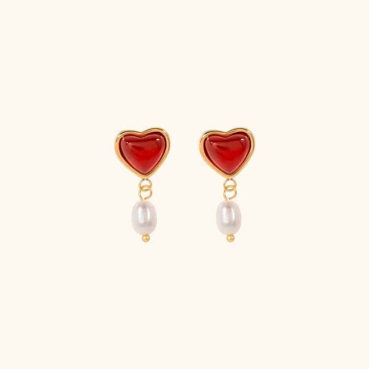 Crimson Red Agate Pearl Earrings