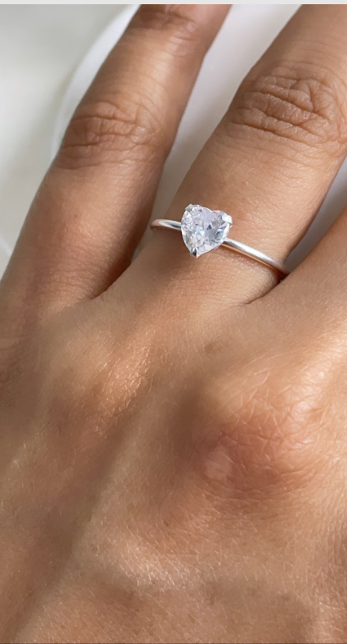 Heart Solitaire ring in 92.5 silver
