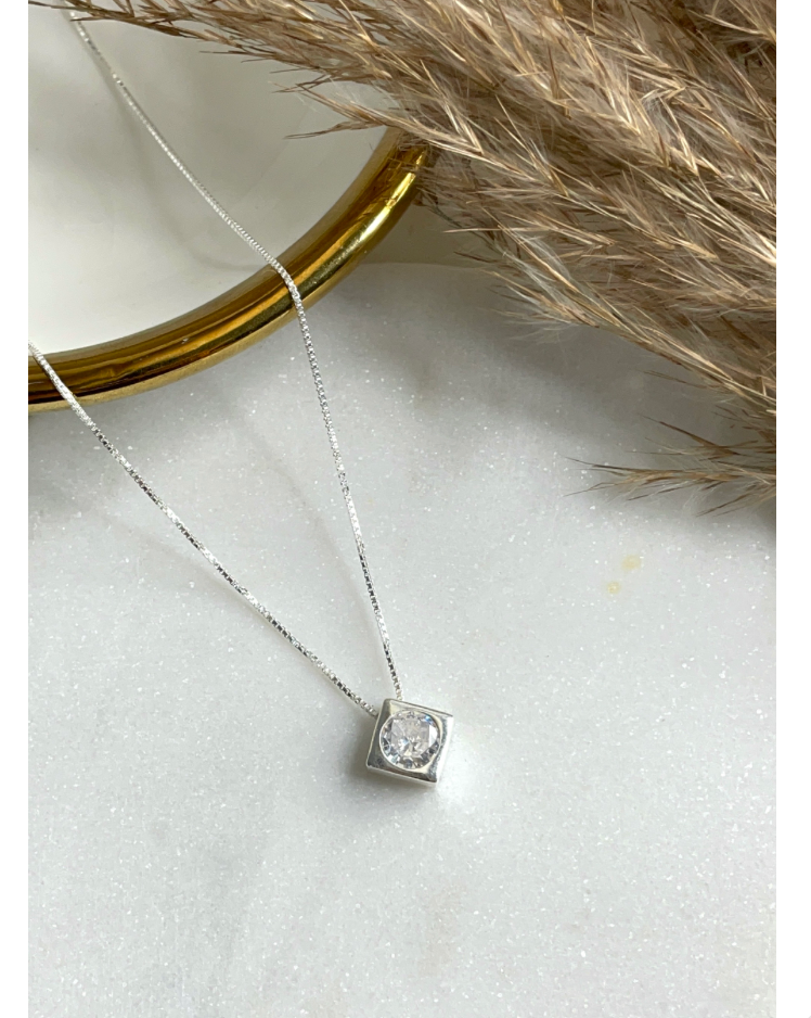 Squared bezel set Solitaire in 92.5 sterling silver