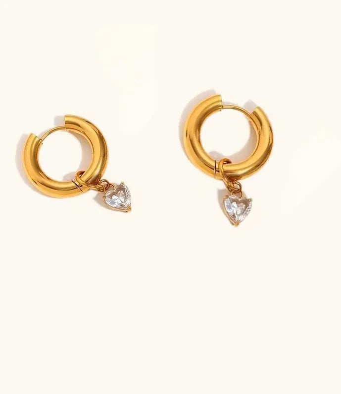 Heart drop hoop earrings