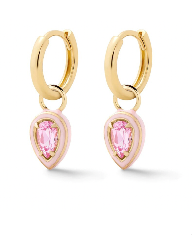 Pear cut Sterling silver Hoop Drops, Pink
