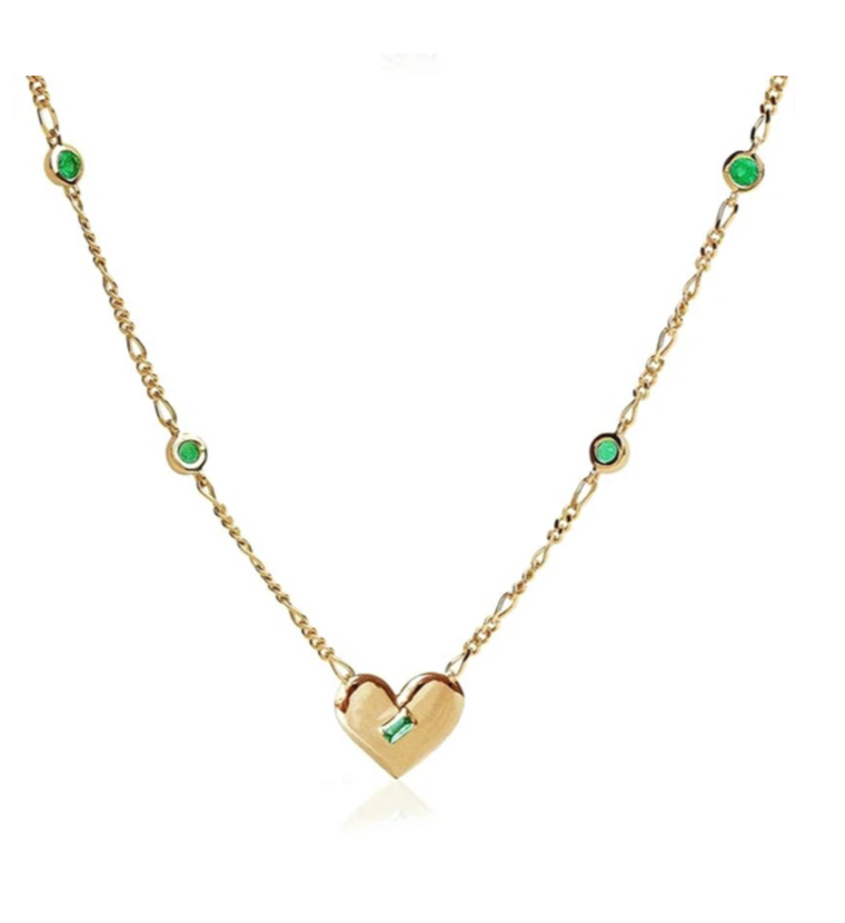 Emily Green Heart Pendant with Chain in Sterling Silver