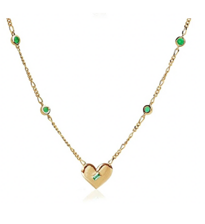 Emily Green Heart Pendant with Chain in Sterling Silver