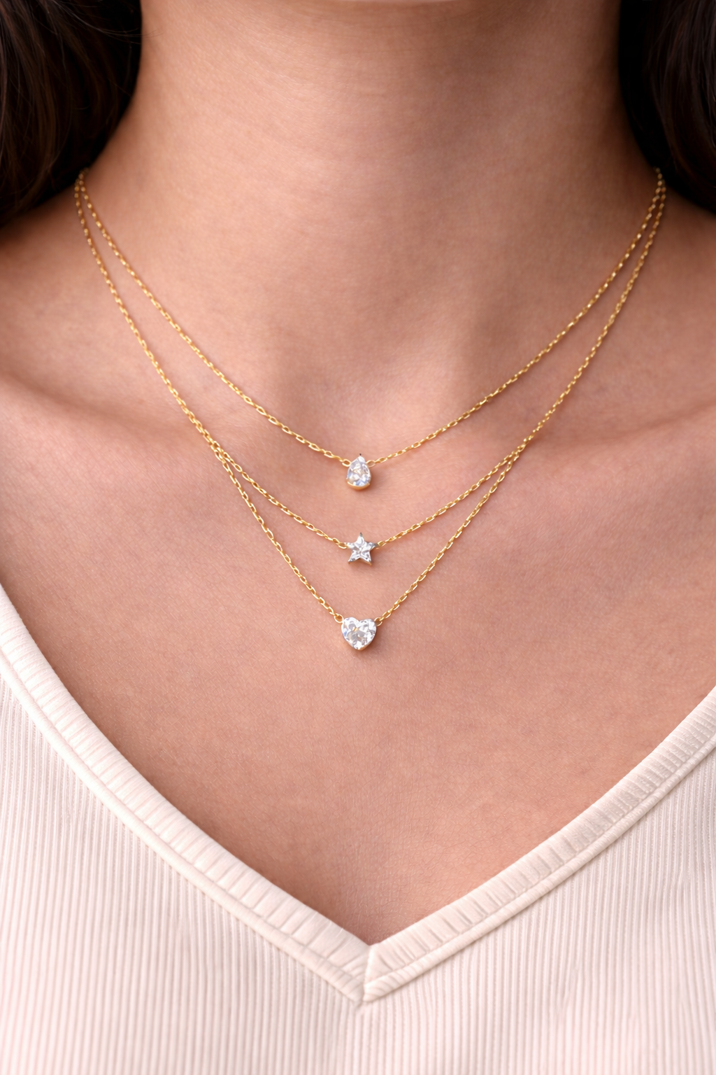 Tri Layered Solitaire Necklace